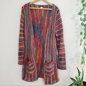 VENUS Women’s Multicolored Long Crochet Cardi Sz L
